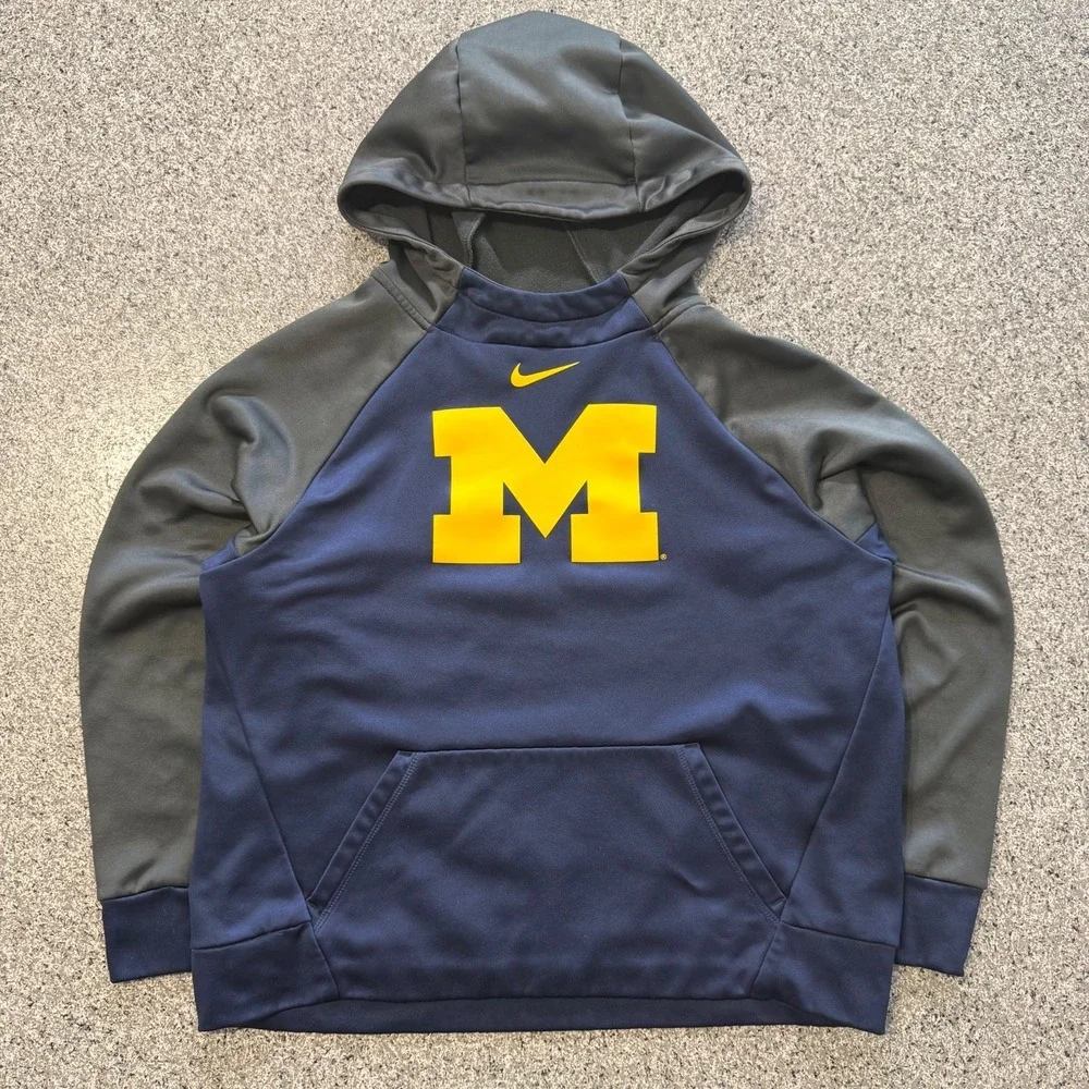 Nike Michigan Wolverines Pullover Hoodie Boys XL Navy Grey Dri-Fit